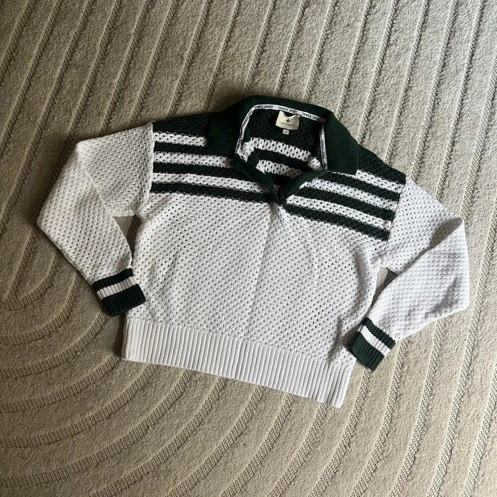 TUCKERNUCK Tnuck Sports White and Green Mesh Fischer Sweater size small Sports - Picture 2 of 8
